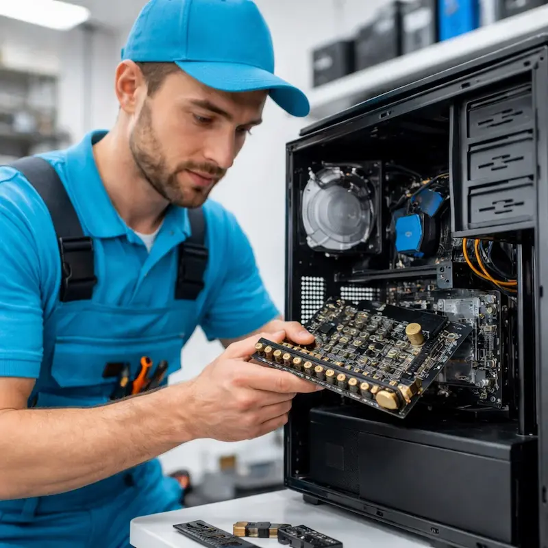 Мастер устанавливает звуковую карту на ПК в Новой Усмани